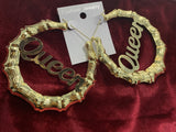 1 Pair "Queen" Lettering Hoop Earring